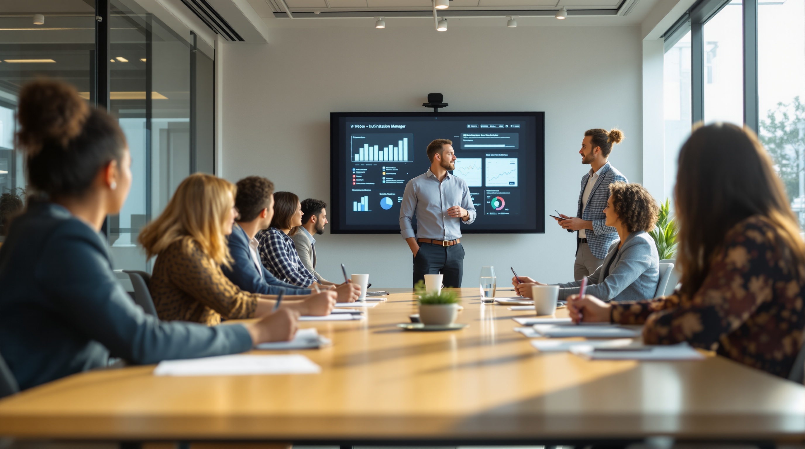 Multi-location agency professionals in conference